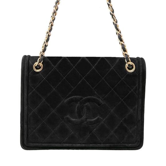 CHANEL Handbags - Chanel Vintage Black Quilted Suede Flap Shoulder Bag with Chain Strap – 1990s